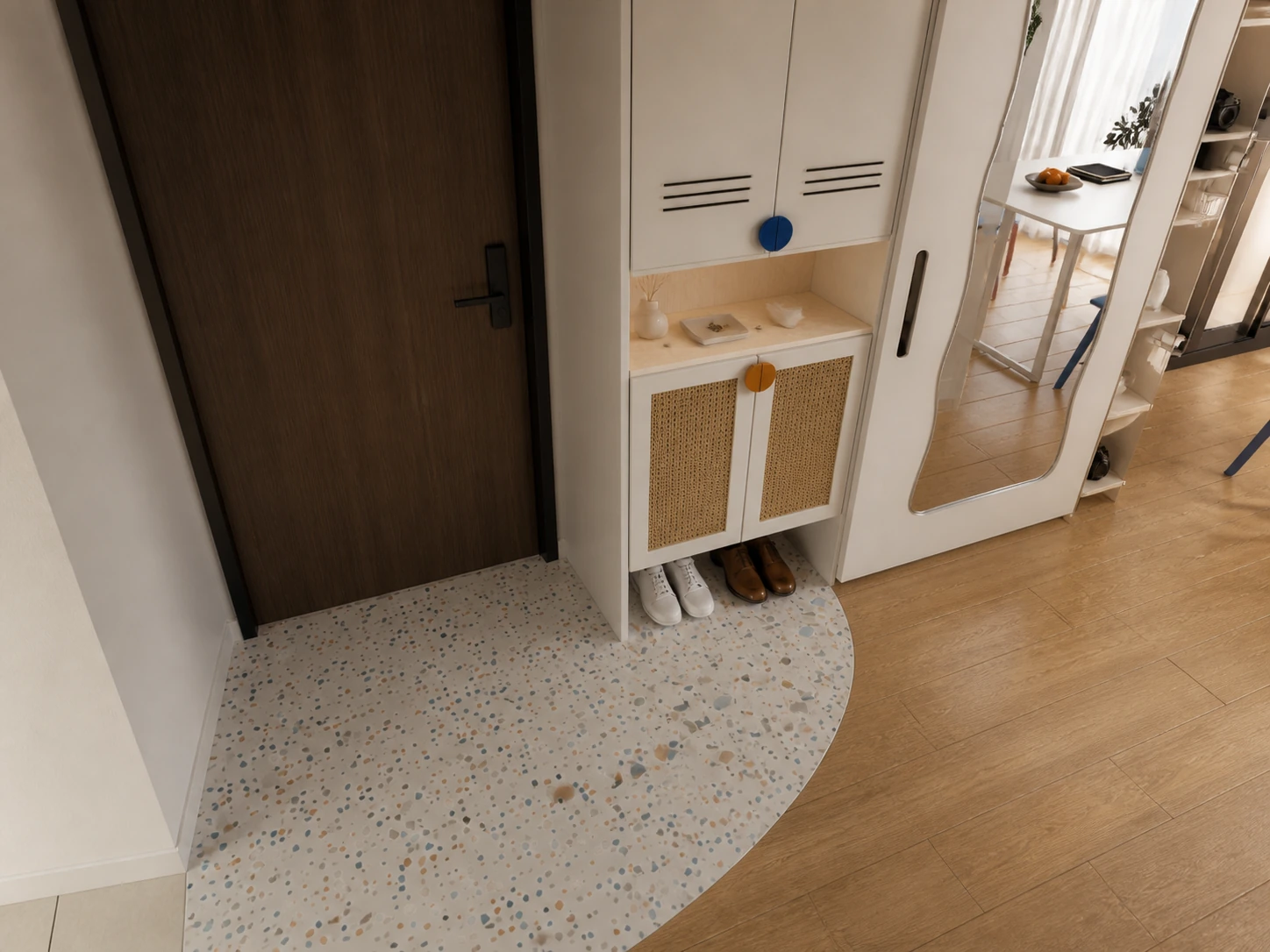 Entryway / floor and ventilation detail / AI VISION / MATERIALS + ATMOSPHERE